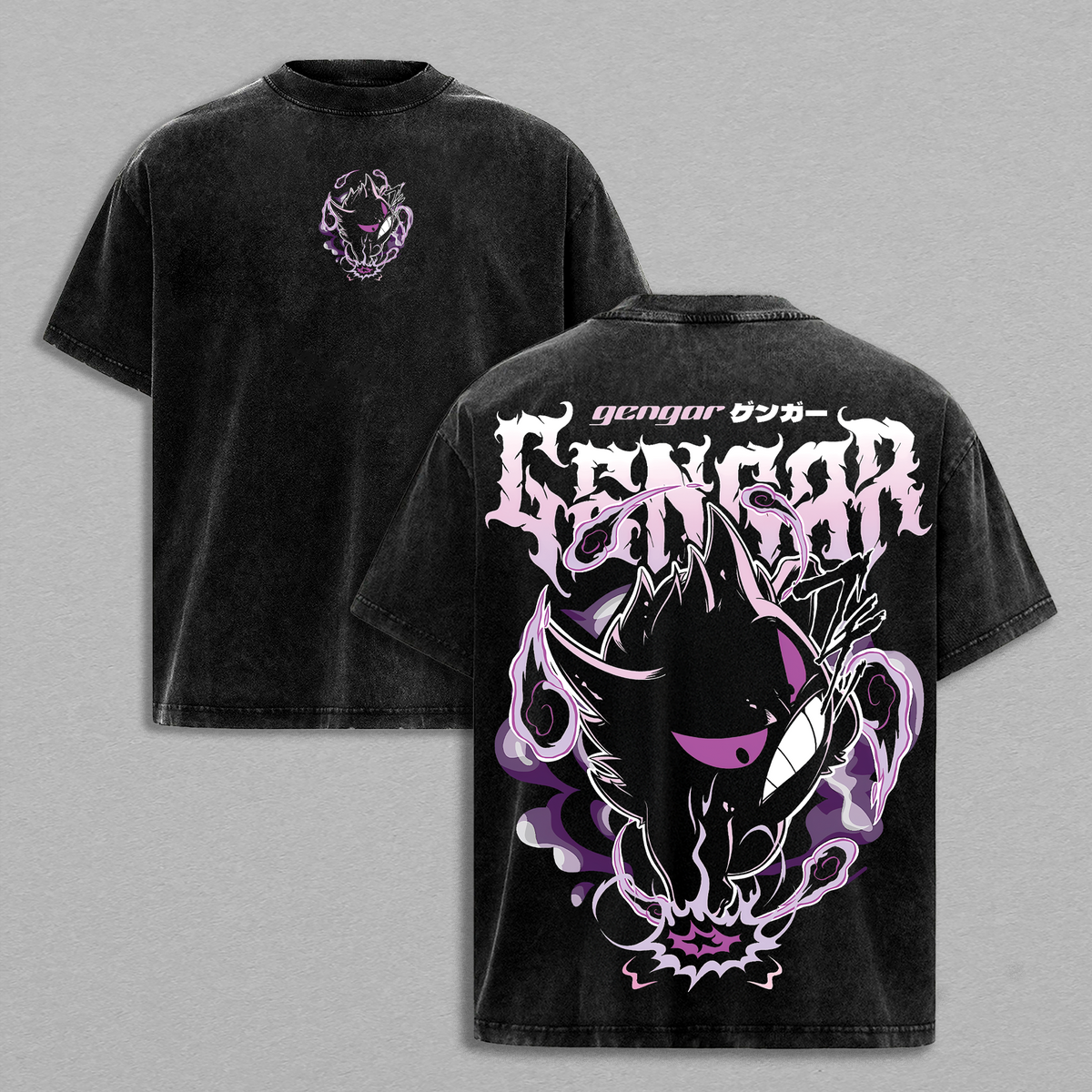 Retro 90s Gengar BLACK PURPLE Ghost Bleach Tee Graphic Tee