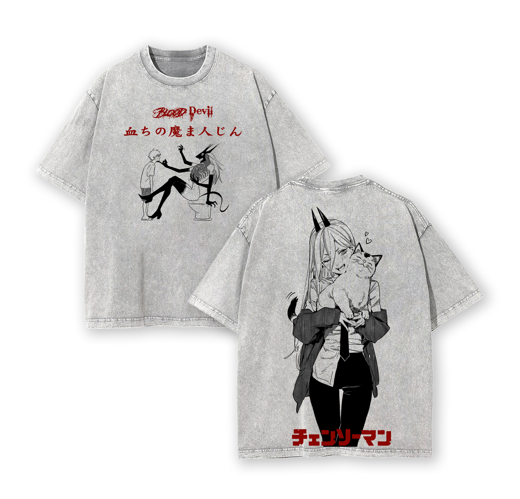 Blood Devil Chainsaw Man Anime Double Printed Vintage Washed Tee