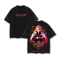 Kyojuro Rengoku - Demon Slayer Anime Double Printed Vintage Washed Tee Unisex Oversize Anime Manga Washed Heavyweight Cotton T-shirt