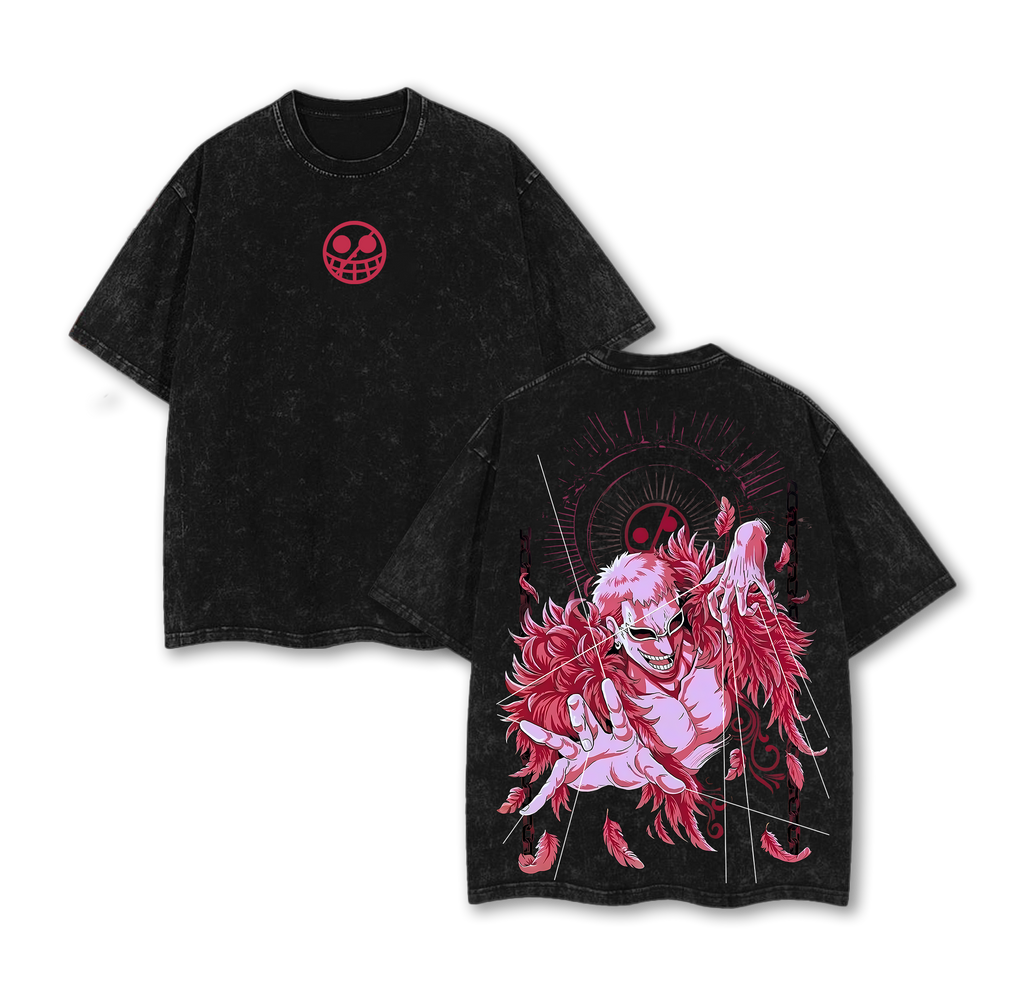Doflamingo "Puppet Master" - One Piece Anime Double Printed Vintage Washed Unisex Oversize Anime Manga Washed Heavyweight Cotton T-shirt