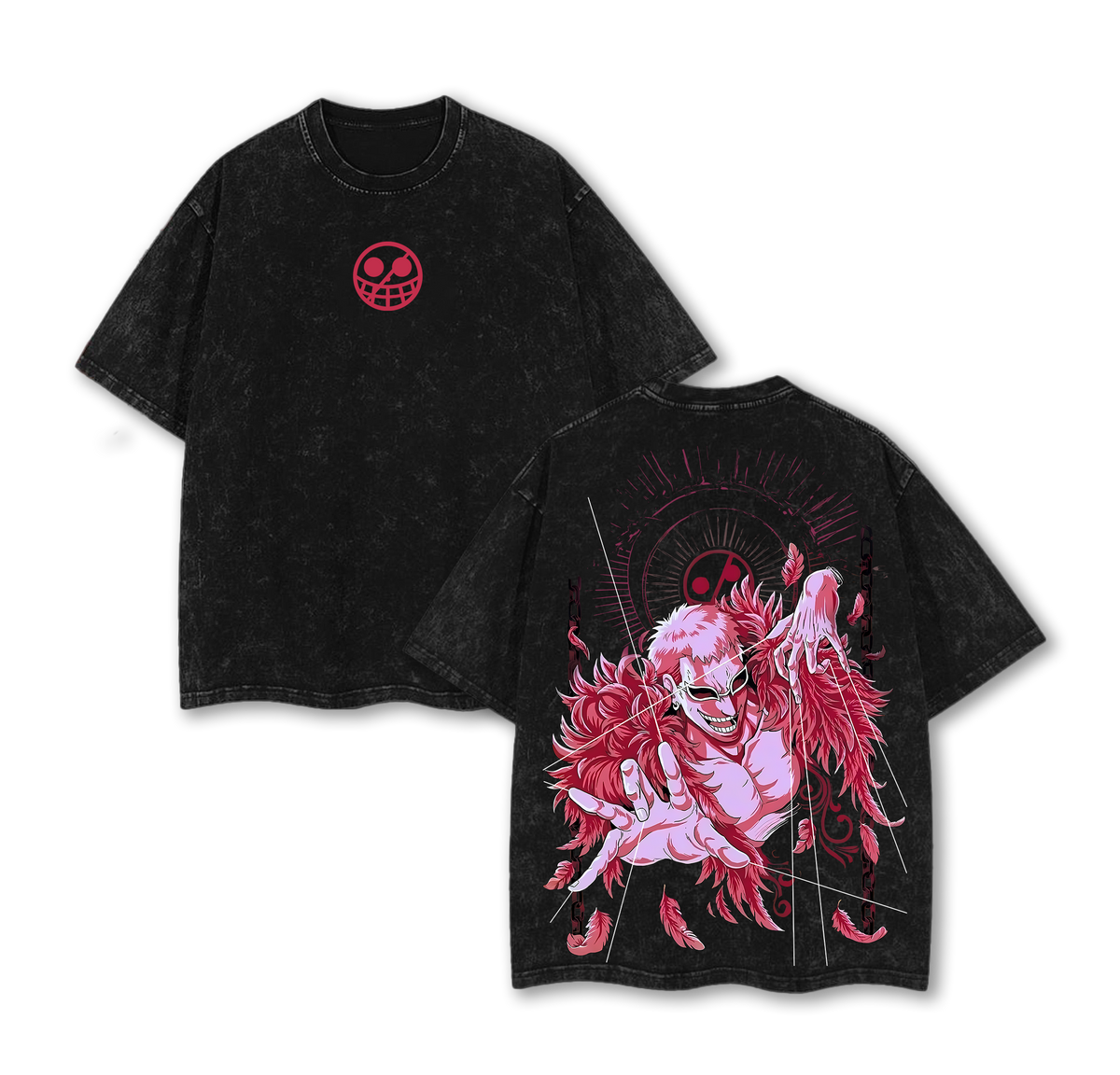 Doflamingo "Puppet Master" - One Piece Anime Double Printed Vintage Washed Unisex Oversize Anime Manga Washed Heavyweight Cotton T-shirt