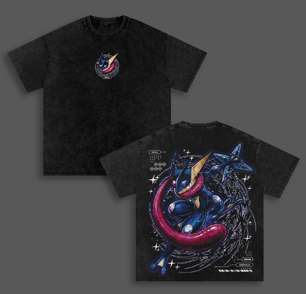 Vintage Greninja Acid Washed T-Shirt Unisex Oversized Anime Manga T-Shirt Heavyweight Cotton Tee for Anime Fans