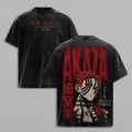 Akaza Demon Slayer Upper Moon Three Infinity Castle Anime Double Printed Vintage Washed Tee Unisex Oversize Manga Heavyweight Cotton T-Shirt