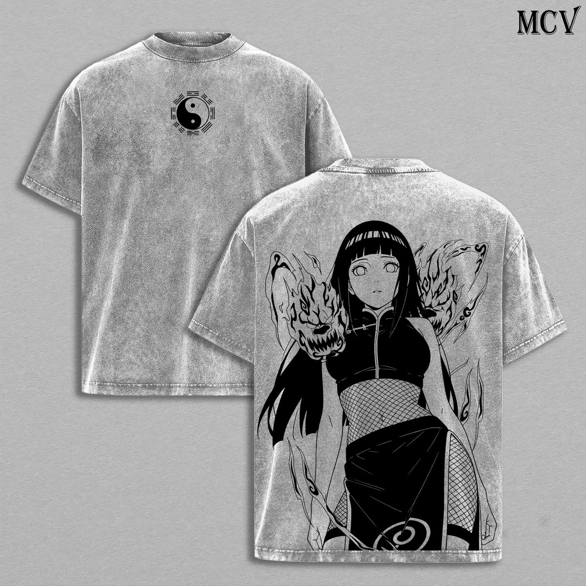 Hinata Hyuga Naruto Anime Double Printed Vintage Washed Tee