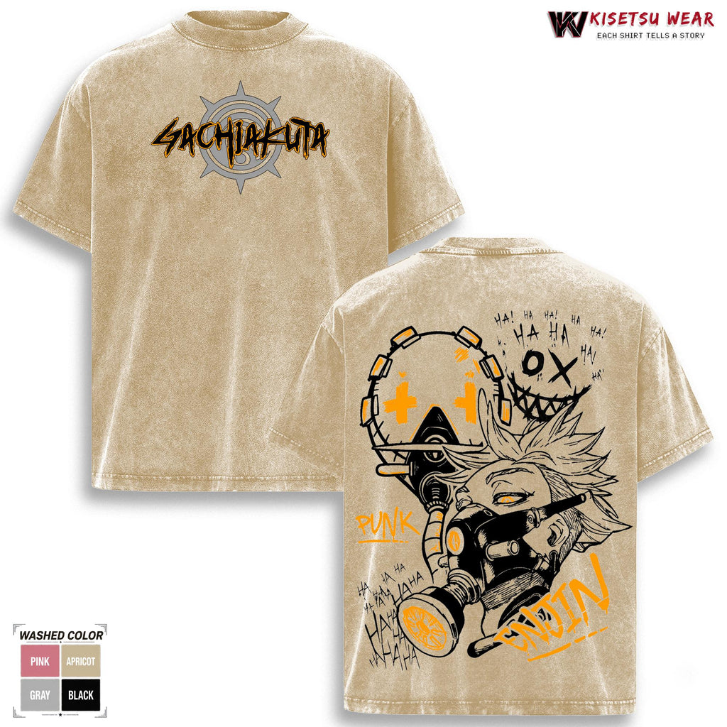 Enjin Anime Shirt, Gachiakuta Graphic Tee, Vintage Washed Oversized T Shirt, Streetwear Manga Merch, Soft Cotton Apparel