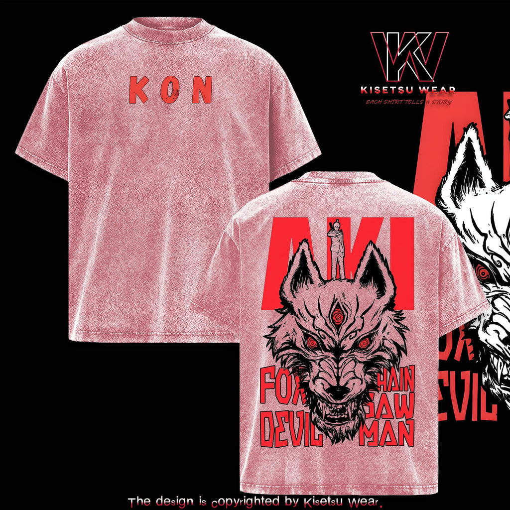 Aki Hayakawa Kon Fox Devil Chainsaw Man Anime Vintage Washed Tee
