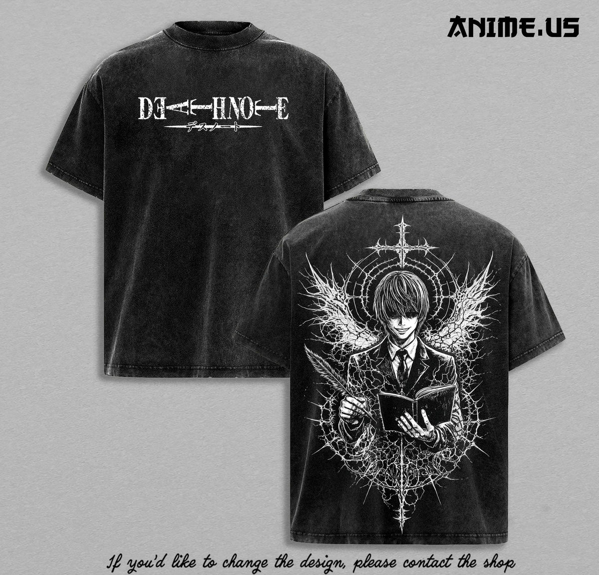 Light Yagami Death Note Vintage Washed Anime Tee Oversized Heavyweight Cotton Manga Graphic T-Shirt Gothic Streetwear Double Sided Unisex