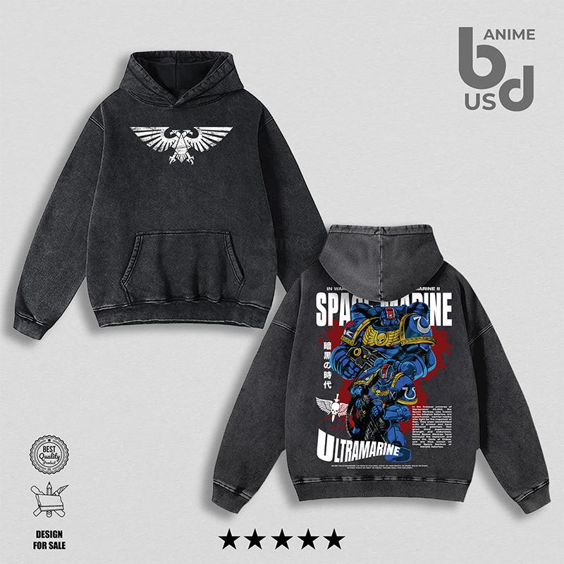 Warhammer 40K Miniature Wargame PS2 Oversize Unisex Washed Hoodie & T-Shirt, Double Printed Streetwear Game Merch Gift For Fan