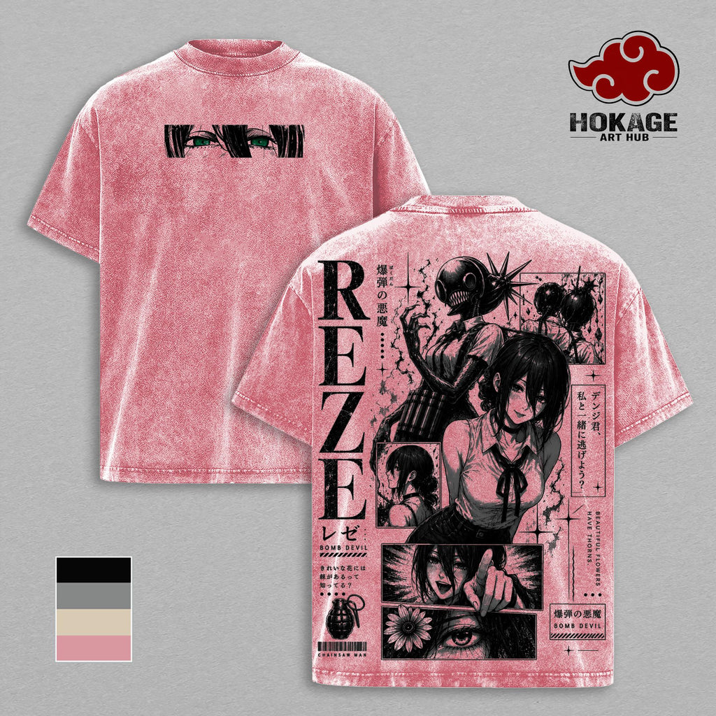 Reze Chainsaw Man Bomb Devil Anime Vintage Washed Tee