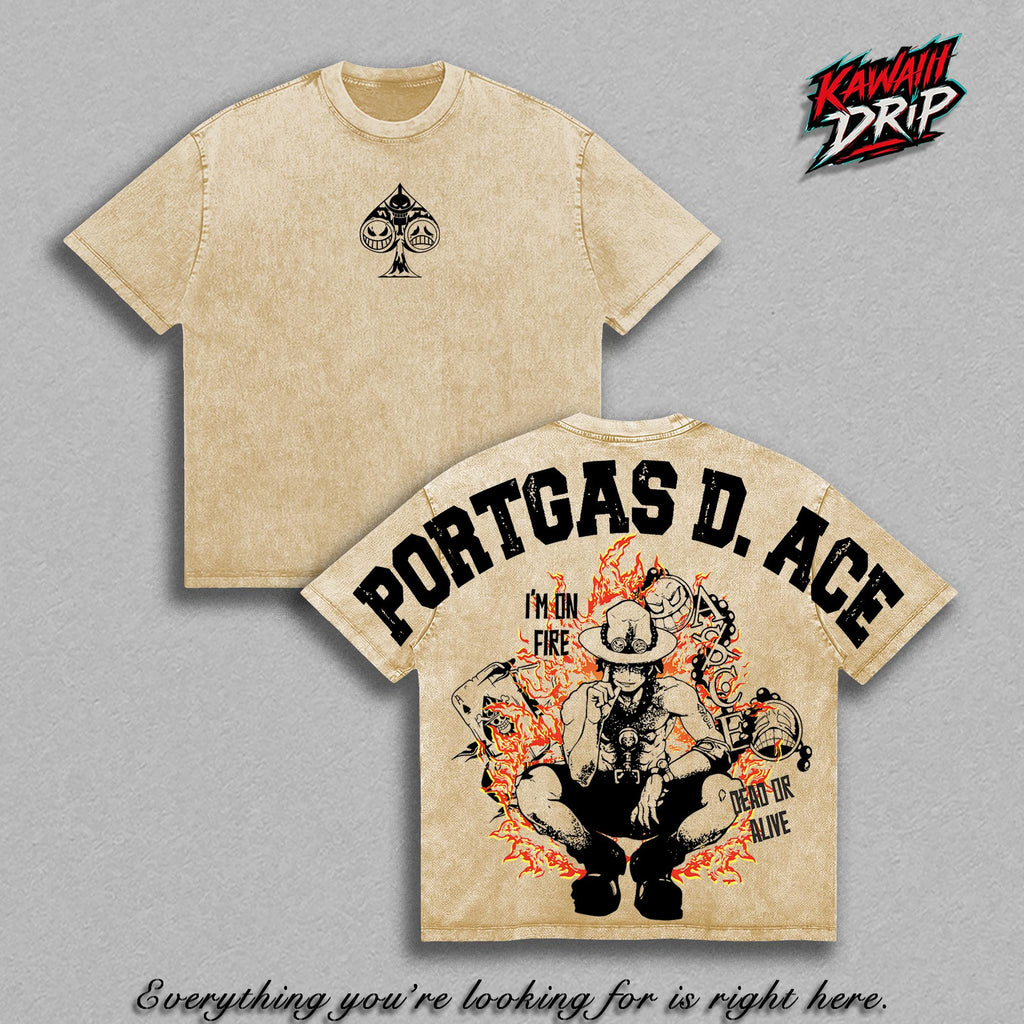 Portgas D. Ace One Piecee Fire Fist Ace Anime Vintage Washed Tee