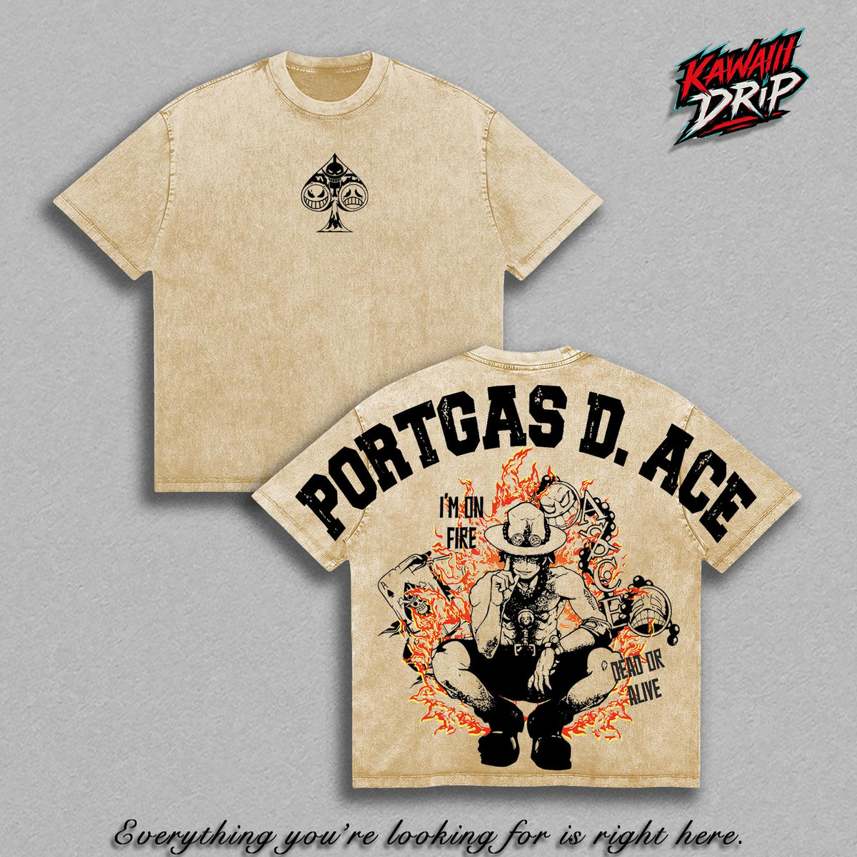 Portgas D. Ace One Piecee Fire Fist Ace Anime Vintage Washed Tee