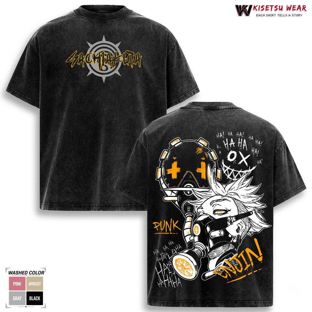 Enjin Anime Shirt, Gachiakuta Graphic Tee, Vintage Washed Oversized T Shirt, Streetwear Manga Merch, Soft Cotton Apparel