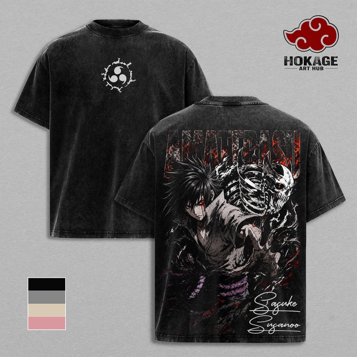 Sasuke Susanoo NRT Amaterasu Curse Mark Anime Vintage Washed Tee