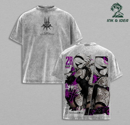 2B NieR Automata YoRHa No.2 Type B Anime Vintage Washed Tee