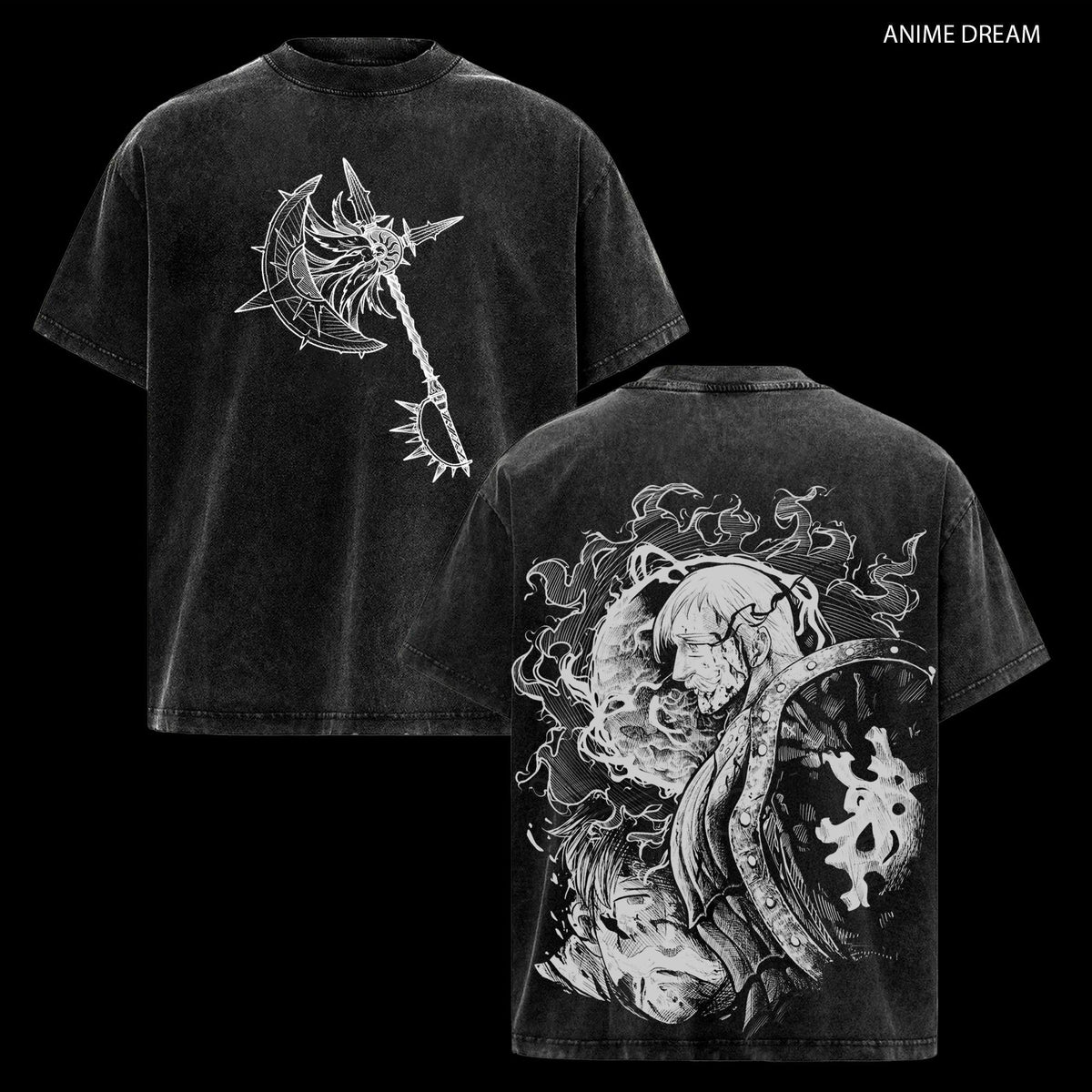 Escanor The Seven Deadly Sins Anime Double Printed Vintage Washed Tee Unisex Oversize Anime Manga Washed Heavyweight Cotton T-shirt