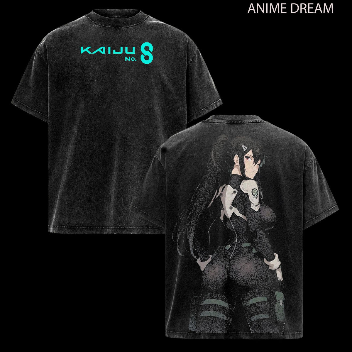 Mina Ashiro Kaiju No 8 Anime Double Printed Vintage Washed Tee Unisex Oversize Anime Manga Washed Heavyweight Cotton T-shirt