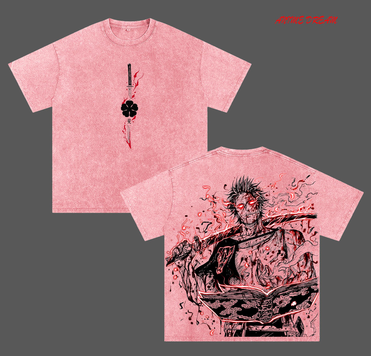Yami Sukehiro Black Clover Black Bulls Anime Double Printed Vintage Washed Tee Unisex Oversize Anime Manga Washed Heavyweight Cotton T-shirt