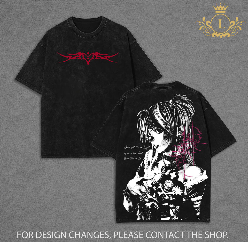 Misa Amane Death Note Wash Tee - Hoodie, Vintage Washed Gothic Anime Graphic Tee, Dark Aesthetic Oversized Shirt, Unisex Streetwear