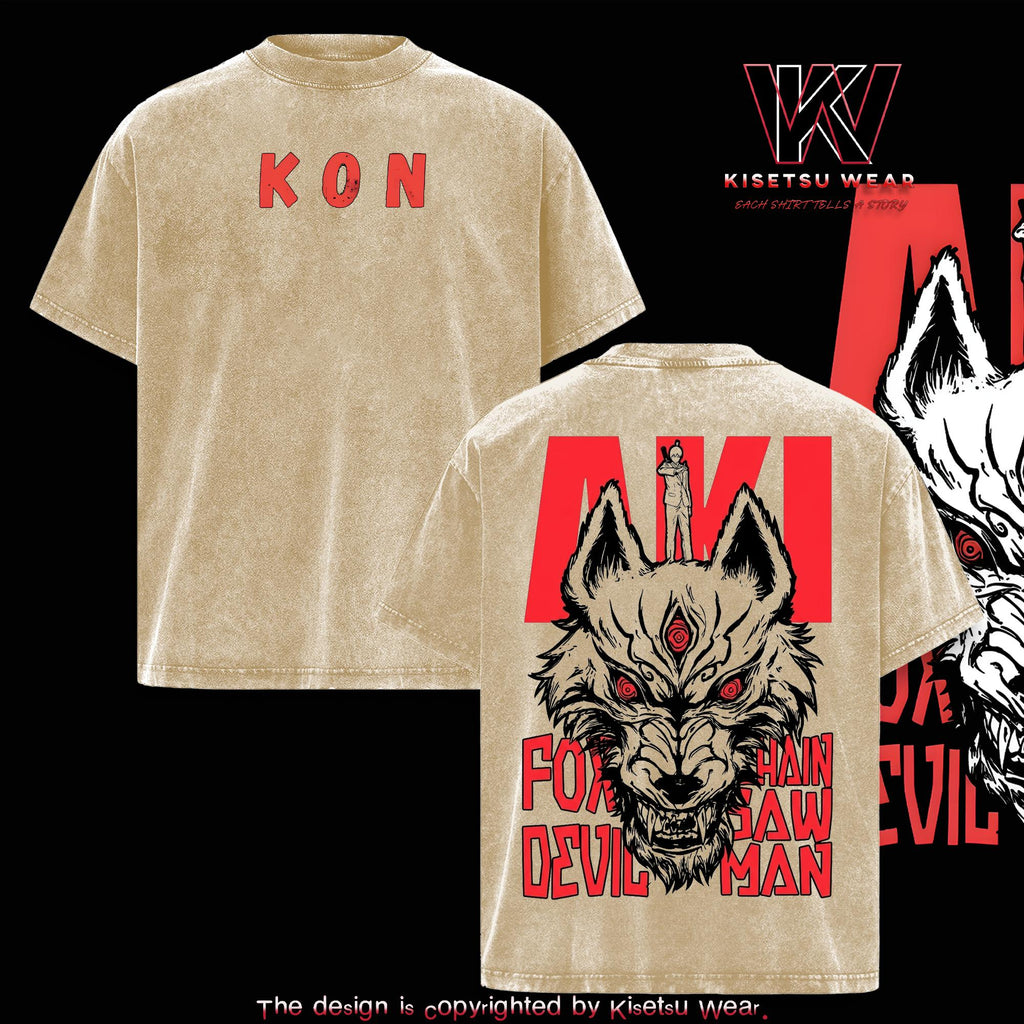 Aki Hayakawa Kon Fox Devil Chainsaw Man Anime Vintage Washed Tee