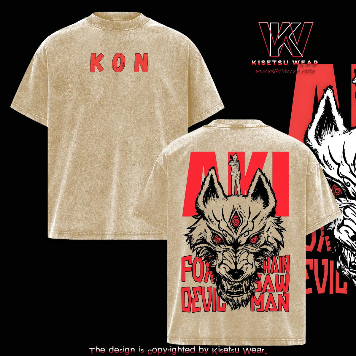Aki Hayakawa Kon Fox Devil Chainsaw Man Anime Vintage Washed Tee