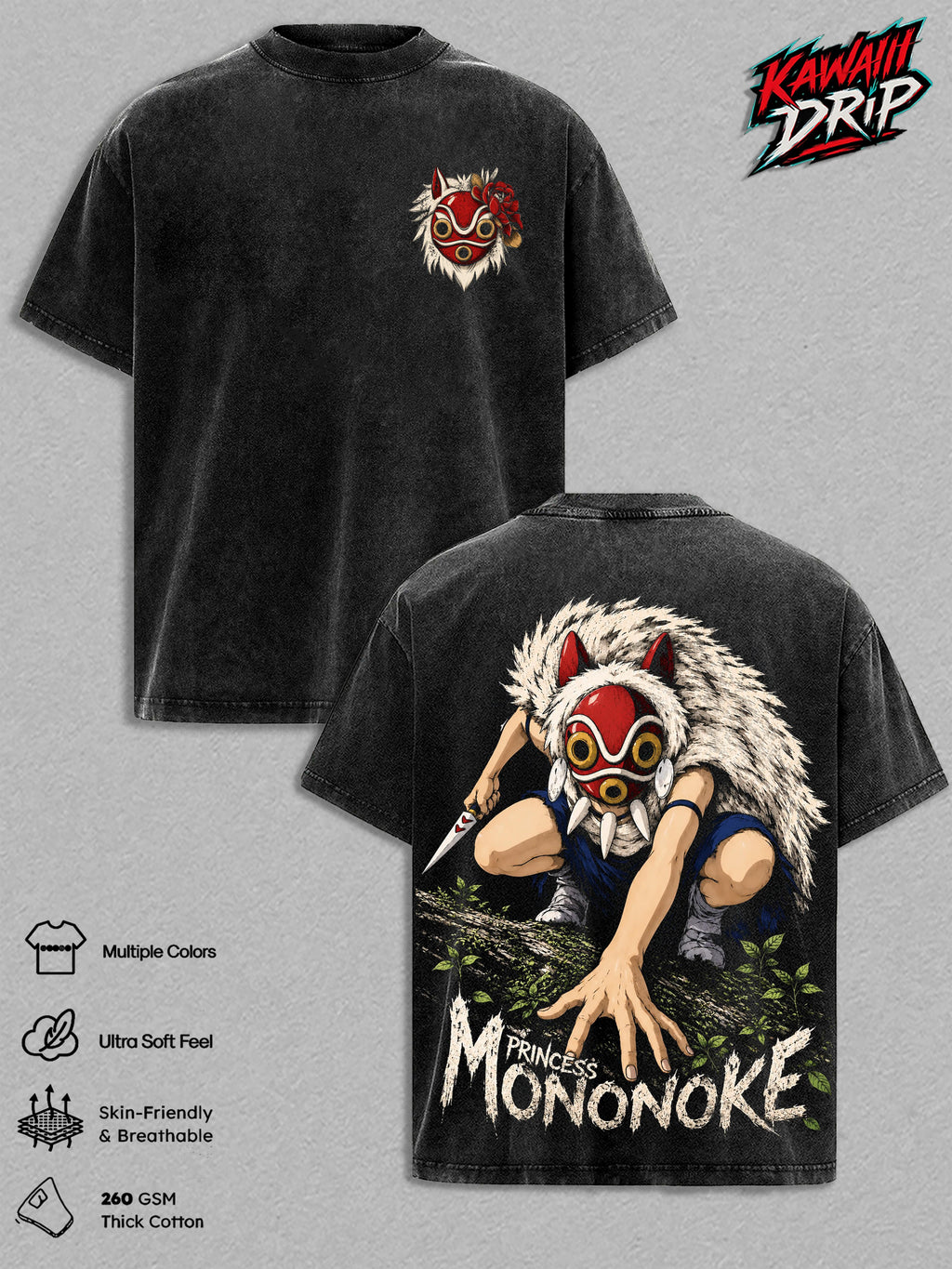 San Wolf Princess Princess Mononoke Anime Vintage Washed Tee
