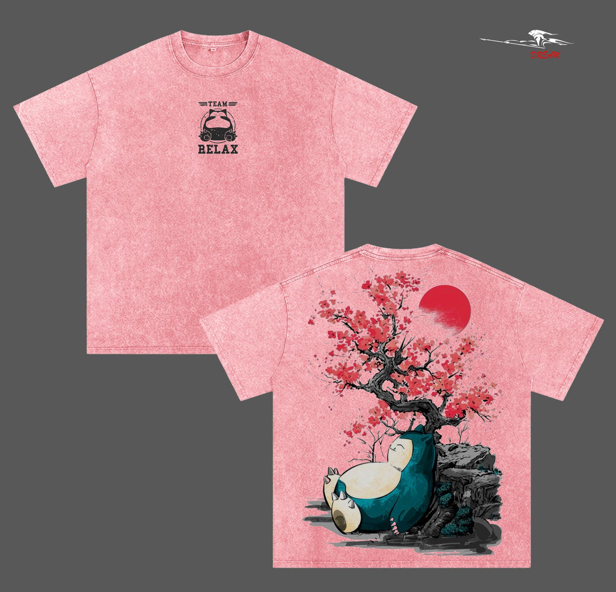 Snorlax - Pokemon Anime Double Printed Vintage Washed Tee Unisex Oversize Heavyweight Cotton T-shirt for Anime Fans and Lovers
