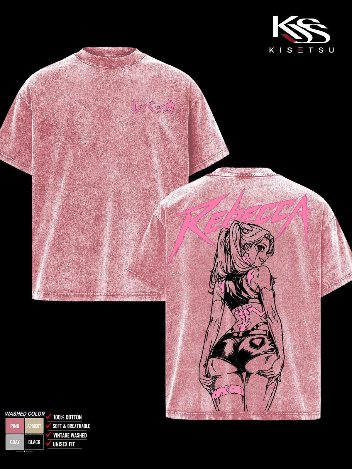 Rebecca Cyberpunk Edgerunners Anime Vintage Washed Graphic Tee