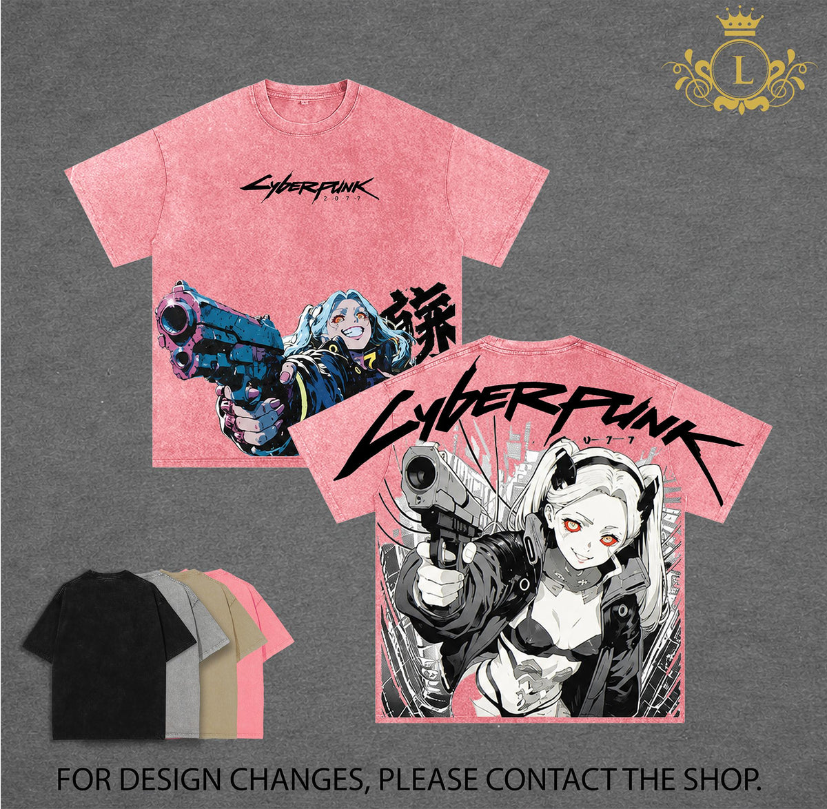 Limited Cyberpunk Edgerunners Rebecca Anime Double Printed Vintage Washed Tee Unisex Oversize Anime Manga Washed Heavyweight Cotton T-shirt