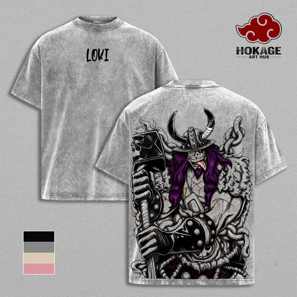 Loki One Piecee Elbaf Giant Prince Anime Vintage Washed Tee