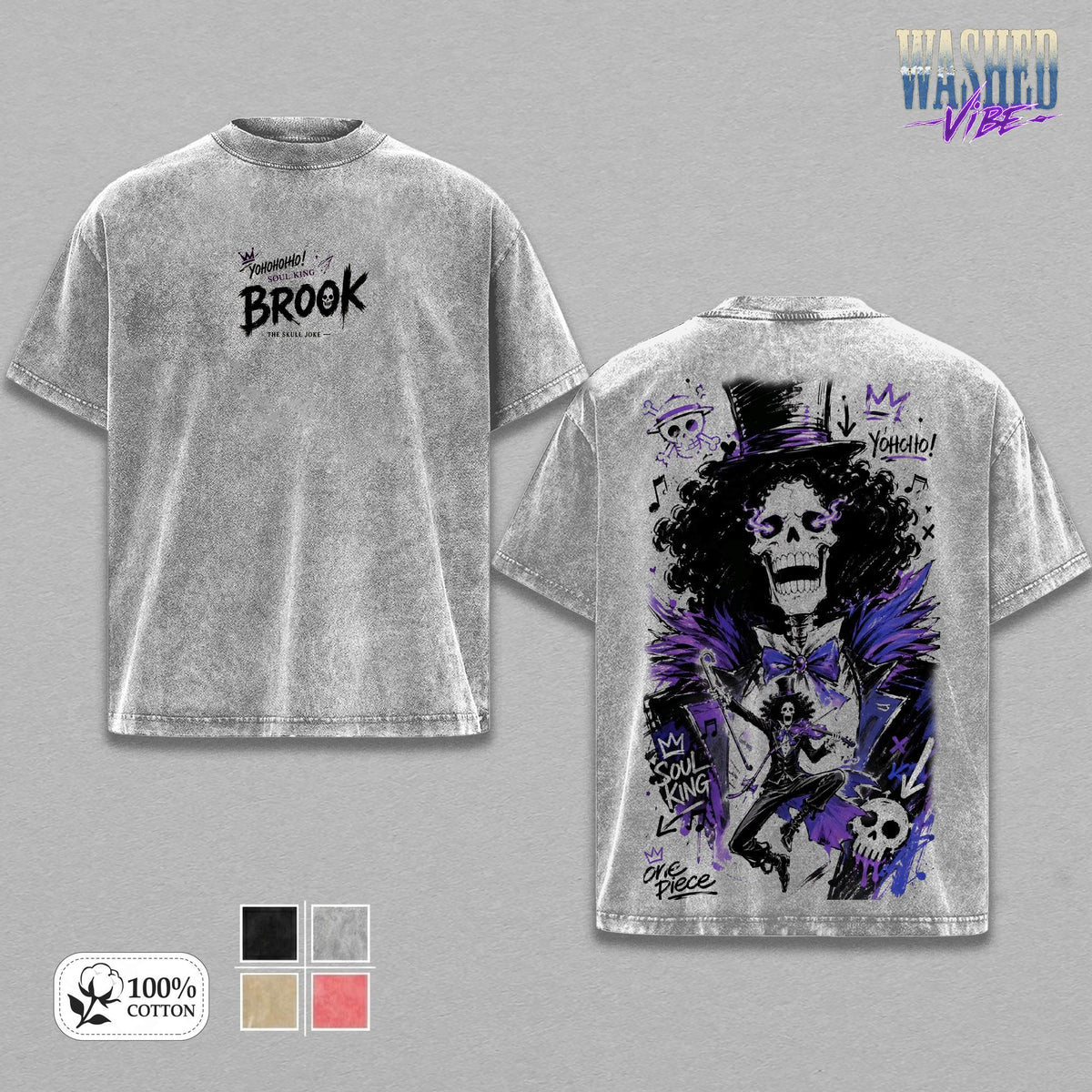 Brook Soul King One Piece Anime Vintage Washed Tee