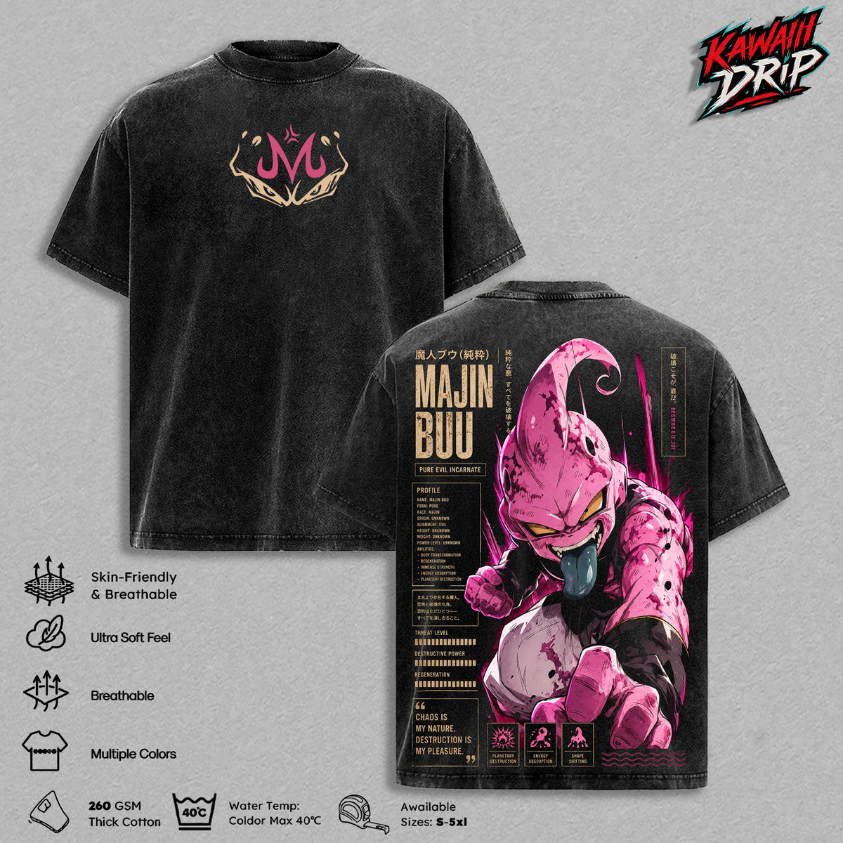 Majin Buu Kid Buu DBZ Anime Vintage Washed Tee