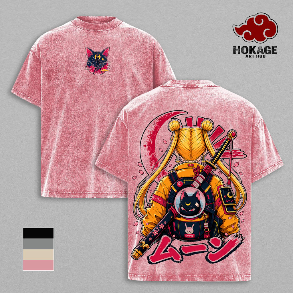 Tsukino Usagi Sailor Moon Hoodie, Women’s Vintage Washed Sweatshirt, Cute Anime T-Shirt, Kawaii Graphic Tee, Pink Oversized Shirt, Girls Streetwear