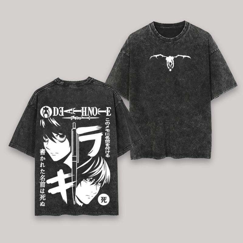 Death Note Kira vs L Unisex Oversize Anime Manga Washed Heavyweight Cotton T-shirt, Gift For Anime Fan, Anime Lover Oversized Clothing