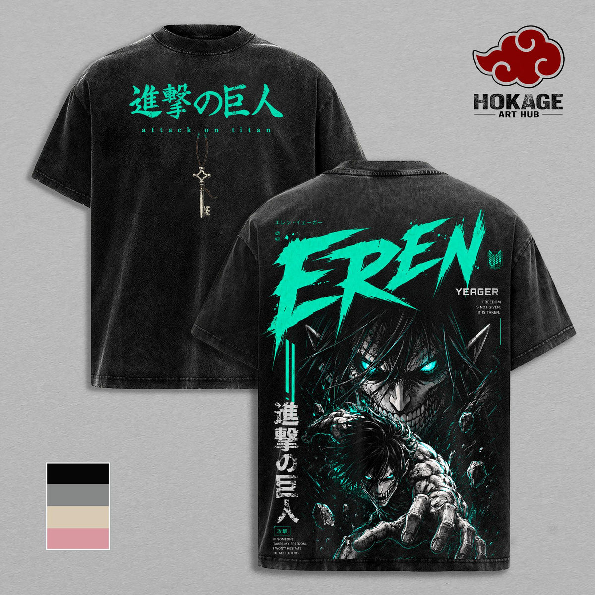 Eren Yeager Attack on Titan Founding Titan Anime Vintage Washed Tee