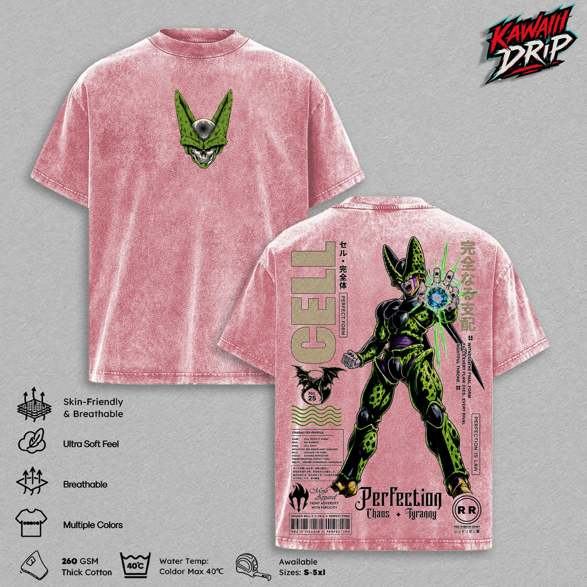 Perfect Cell Perfect Form DBZ Anime Vintage Washed Tee