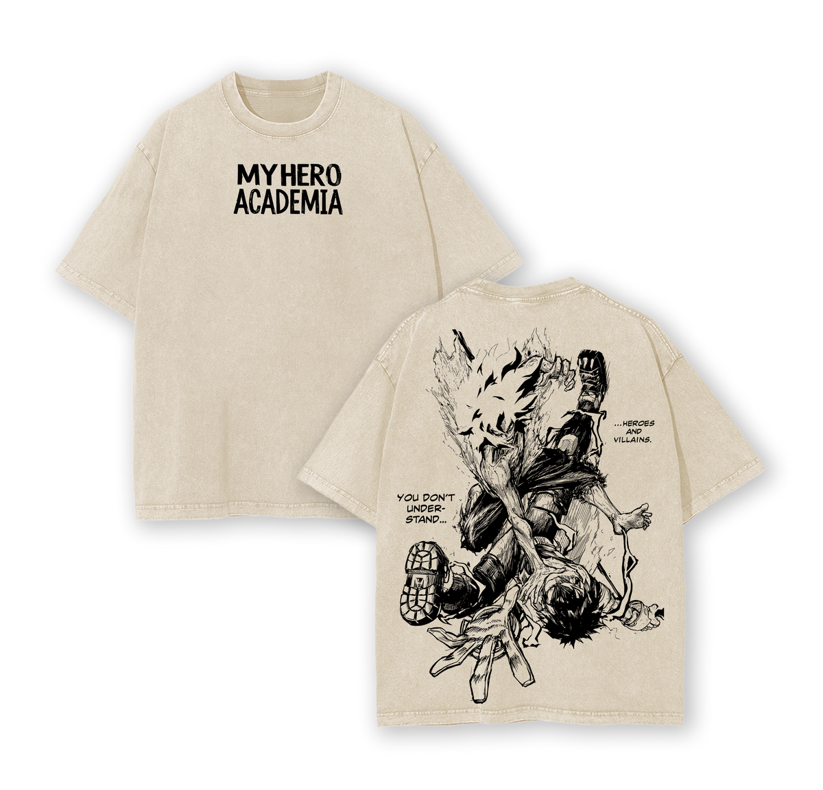 Deku vs Shigaraki My Hero Academia T-Shirt – Vintage Washed Oversize Heavy Cotton Anime Manga Graphic Tee