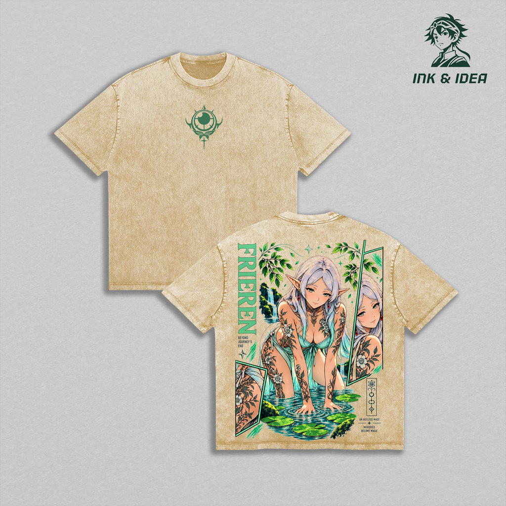 Frieren Beyond Journey’s End Forest Magic Tattoo Anime Vintage Washed Tee