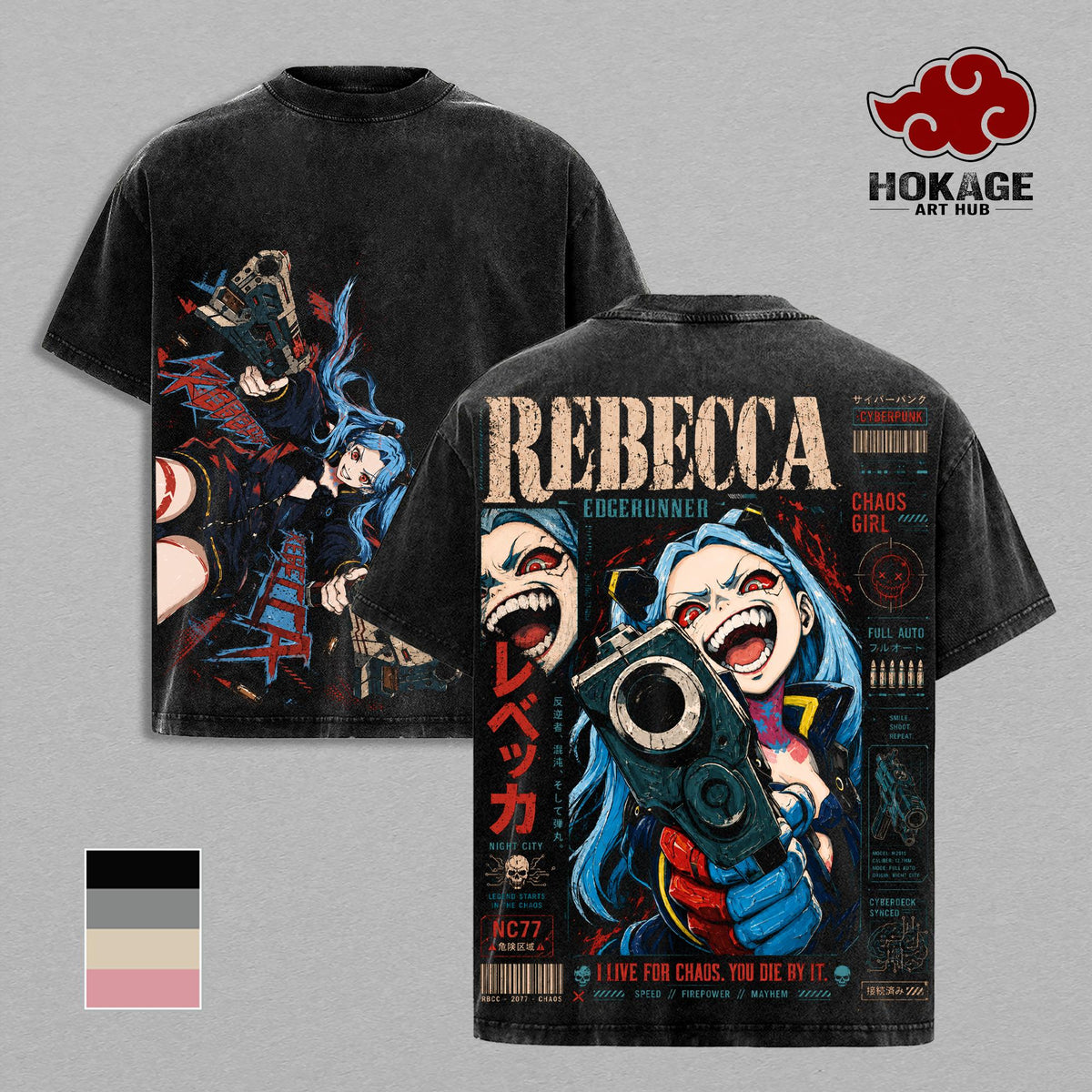 Rebecca Cyberpunk Edgerunners Chaos Girl Anime Vintage Washed Tee