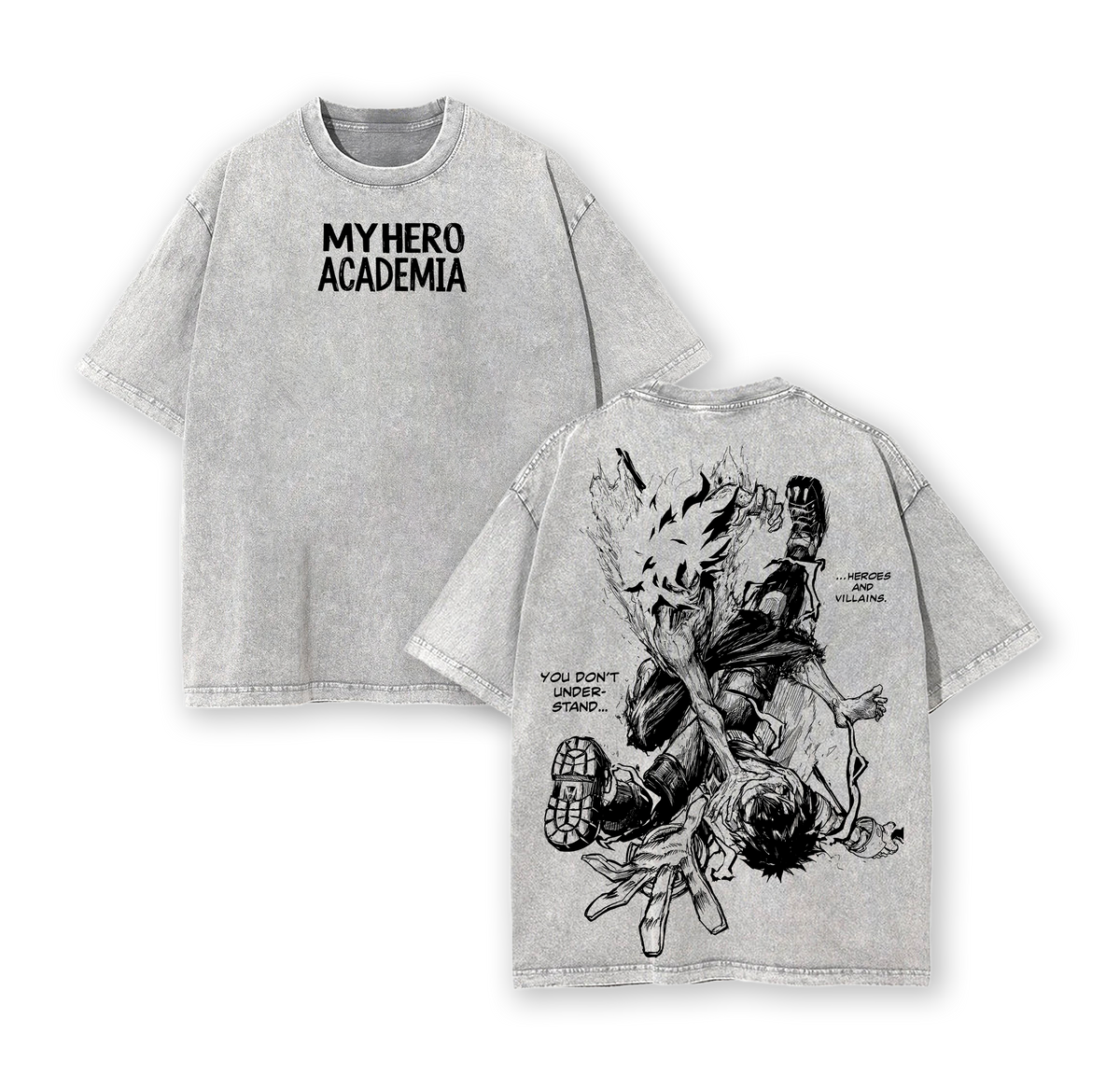 Deku vs Shigaraki My Hero Academia T-Shirt – Vintage Washed Oversize Heavy Cotton Anime Manga Graphic Tee