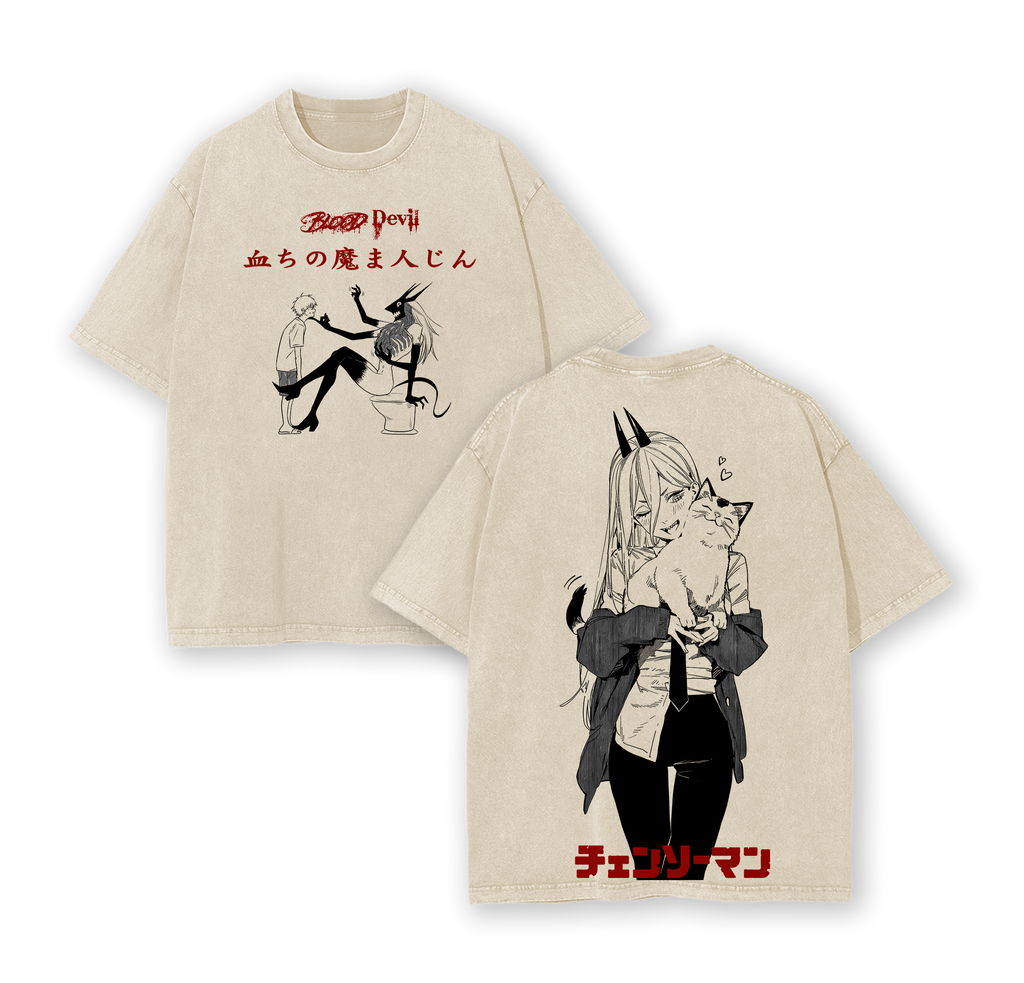 Blood Devil Chainsaw Man Anime Double Printed Vintage Washed Tee