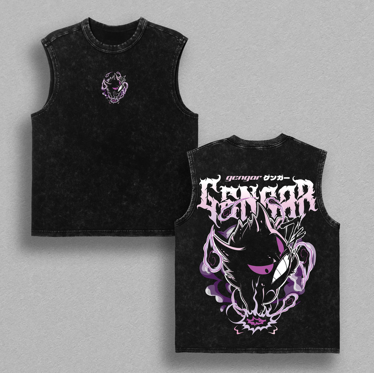 Retro 90s Gengar BLACK PURPLE Ghost Bleach Tee Graphic Tee