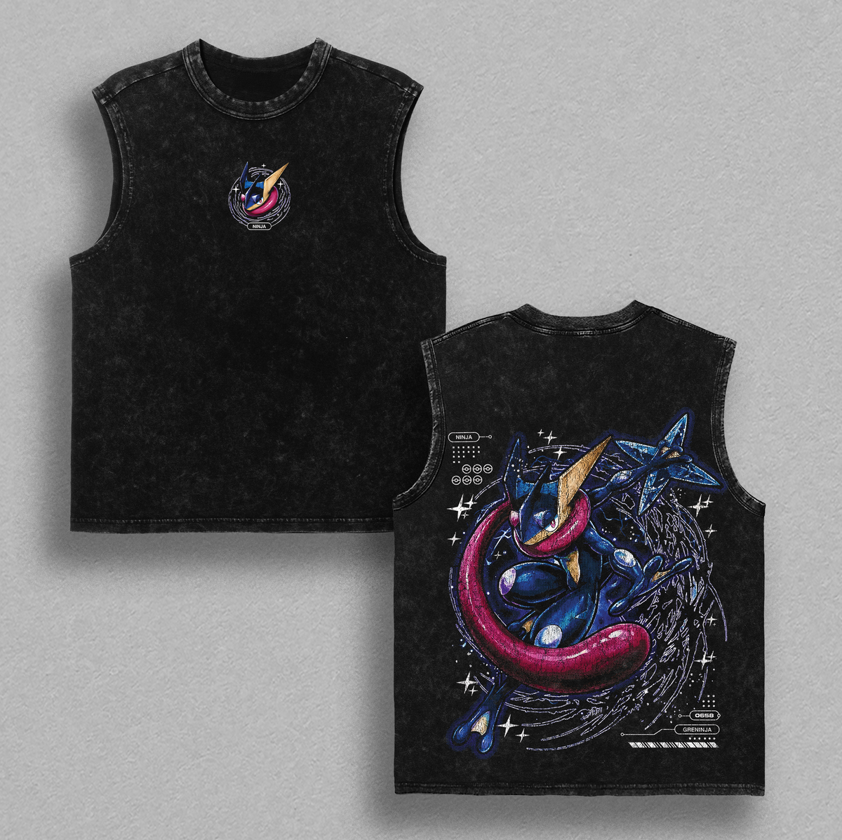 Vintage Greninja Acid Washed T-Shirt Unisex Oversized Anime Manga T-Shirt Heavyweight Cotton Tee for Anime Fans