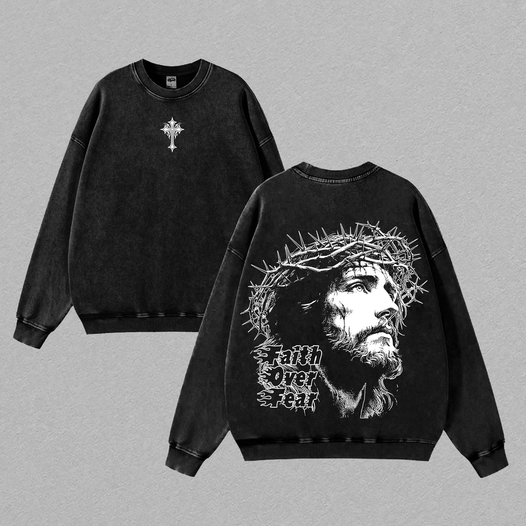 Faith Over Fear Jesus Christ Christian Vintage Washed Tee