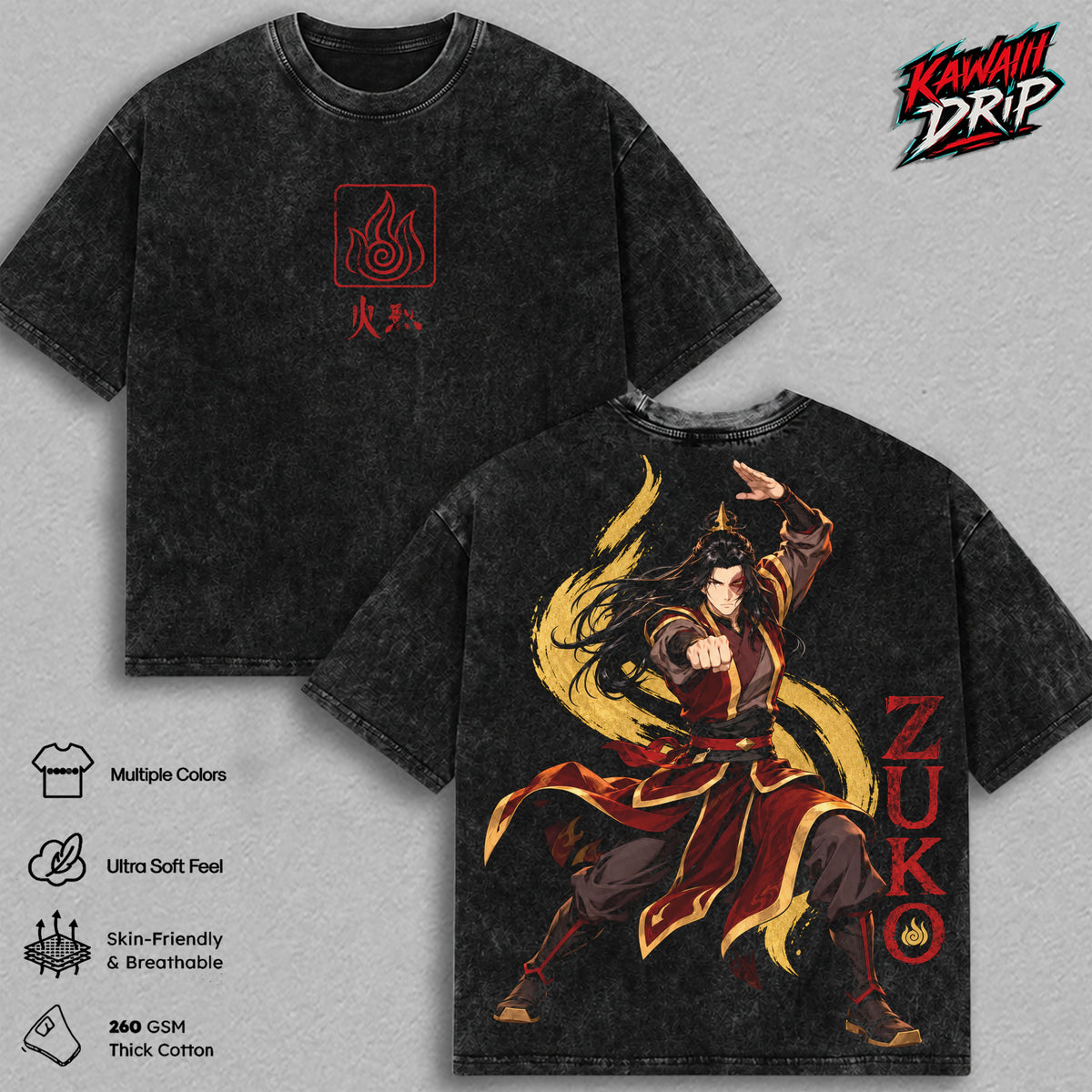 Zuko Avatar The Last Airbender Anime Vintage Washed Hoodie