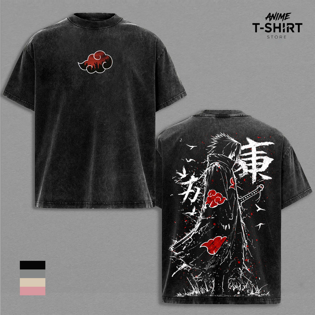 Sasuke Naruto Anime Double Printed Vintage Washed Tee