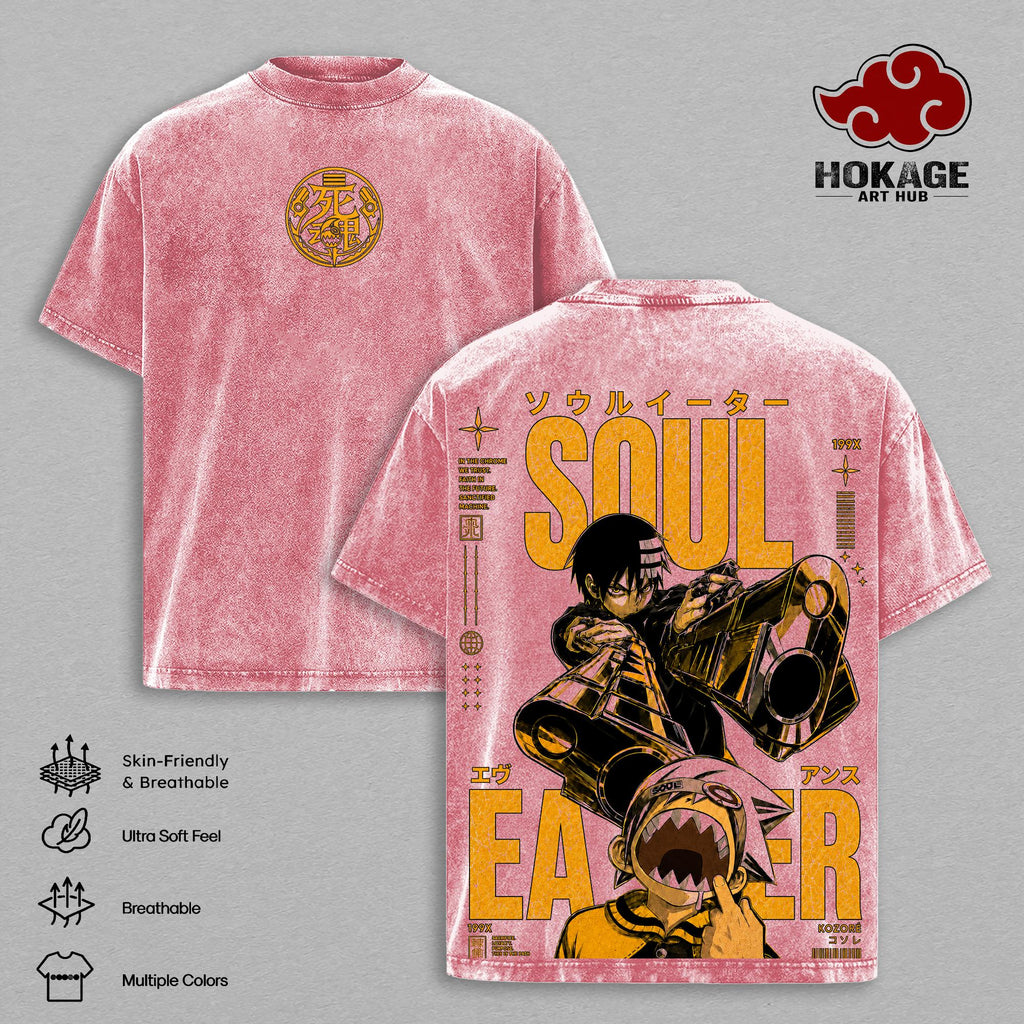 Soul Eater Evans Maka Albarn Vintage Washed T-Shirt Anime Graphic Tee Meister Weapon Streetwear Oversized Shirt Gift for Soul Eater Fans