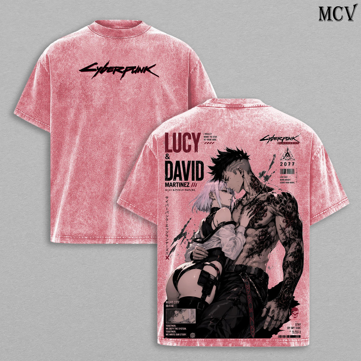 Lucy & David Martinez Cyberpunk Edgerunners Anime Vintage Washed Tee