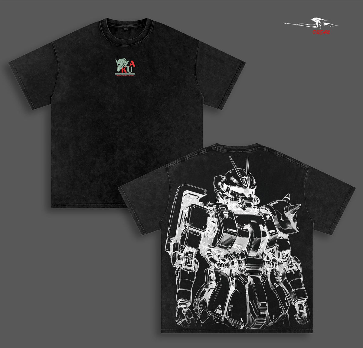 MS-06 Zaku II – Mobile Suit Gundam Anime Double Printed Vintage Washed Tee Unisex Oversize Anime Manga Washed Heavyweight Cotton T-shirt