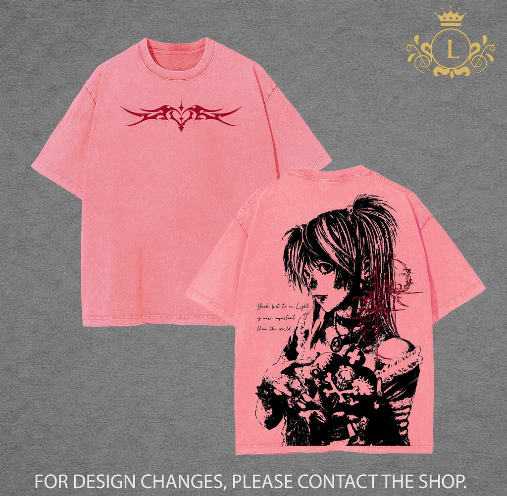 Misa Amane Death Note Wash Tee - Hoodie, Vintage Washed Gothic Anime Graphic Tee, Dark Aesthetic Oversized Shirt, Unisex Streetwear