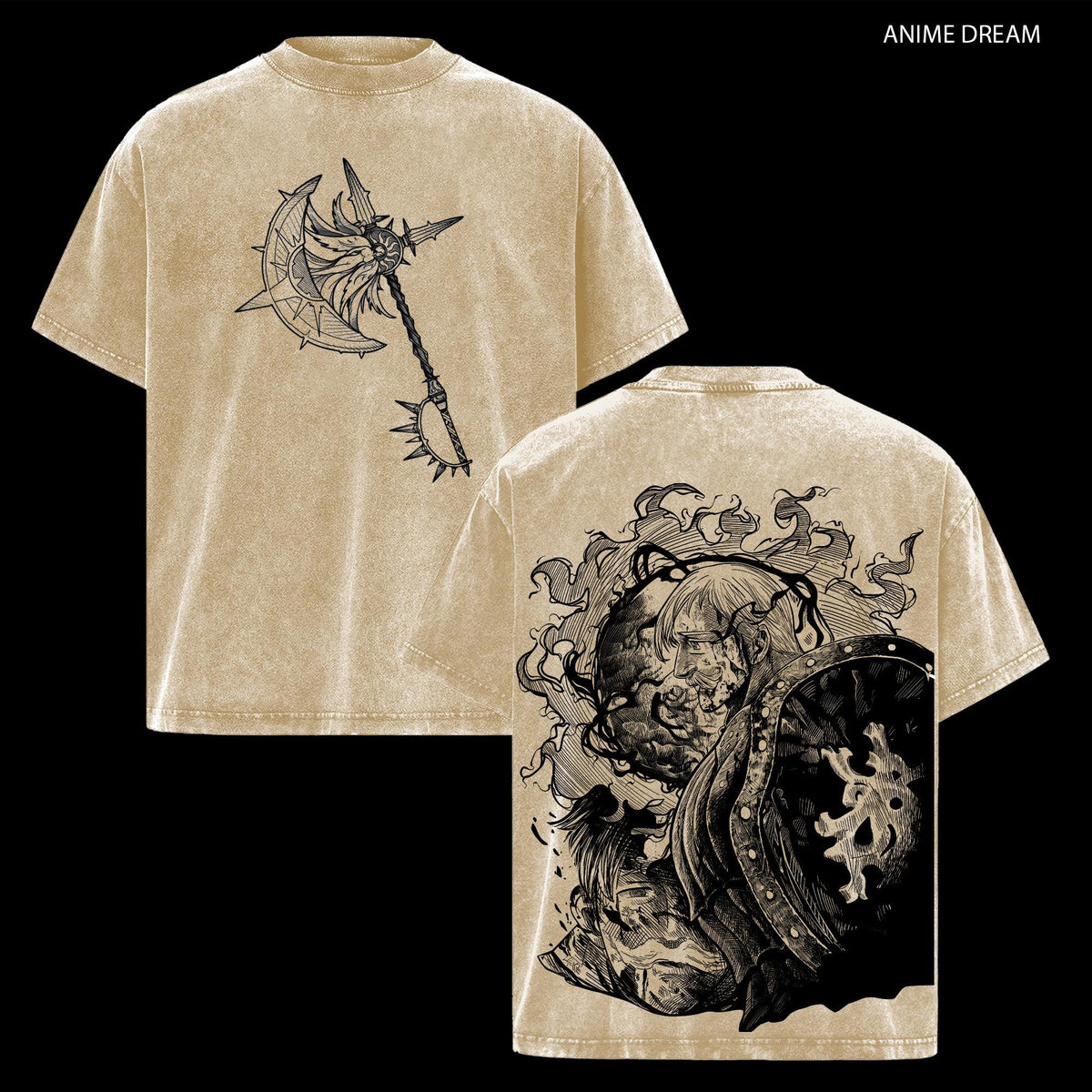 Escanor The Seven Deadly Sins Anime Double Printed Vintage Washed Tee Unisex Oversize Anime Manga Washed Heavyweight Cotton T-shirt
